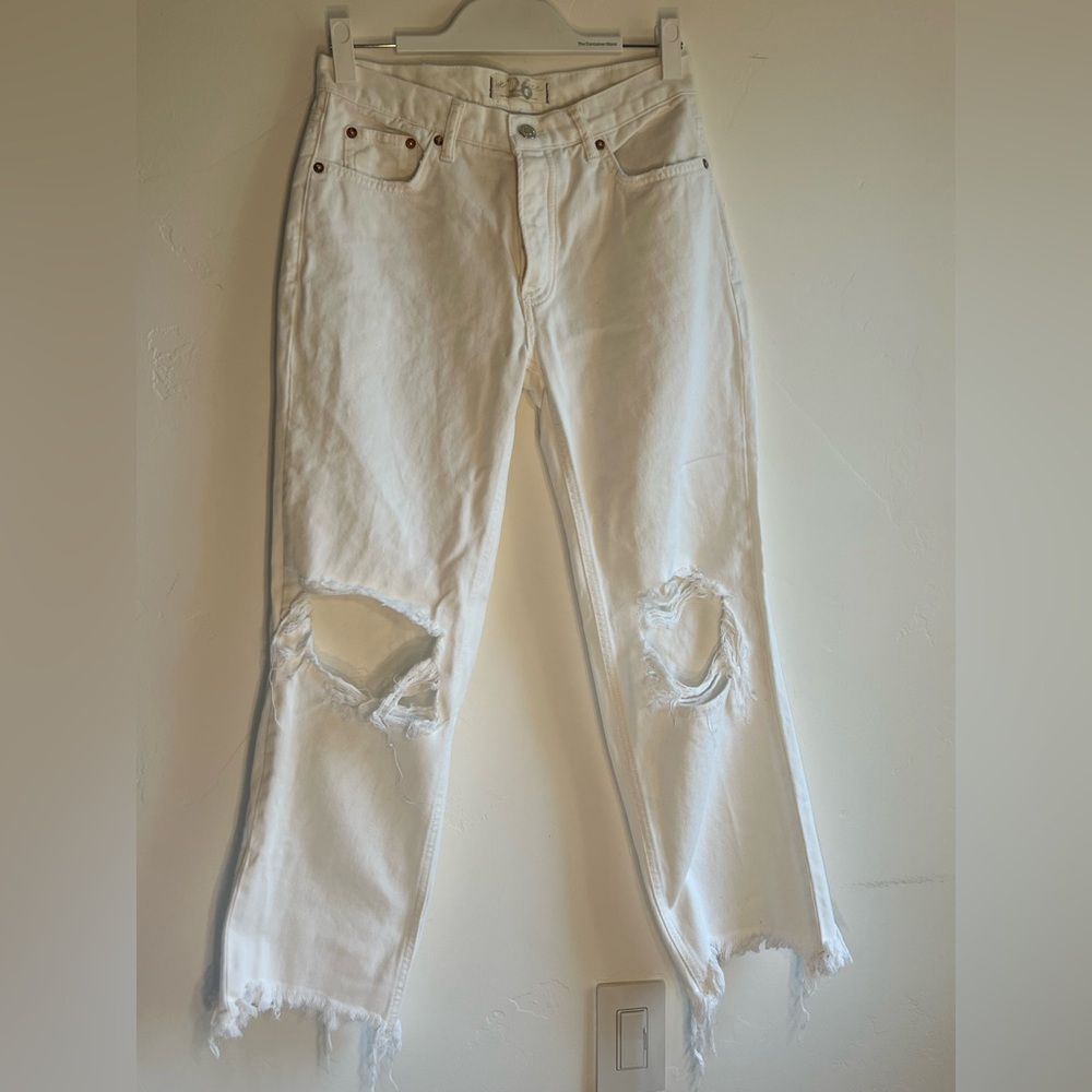 WE THE FREE White Ripped Knee Low Rise Wide Leg Jeans